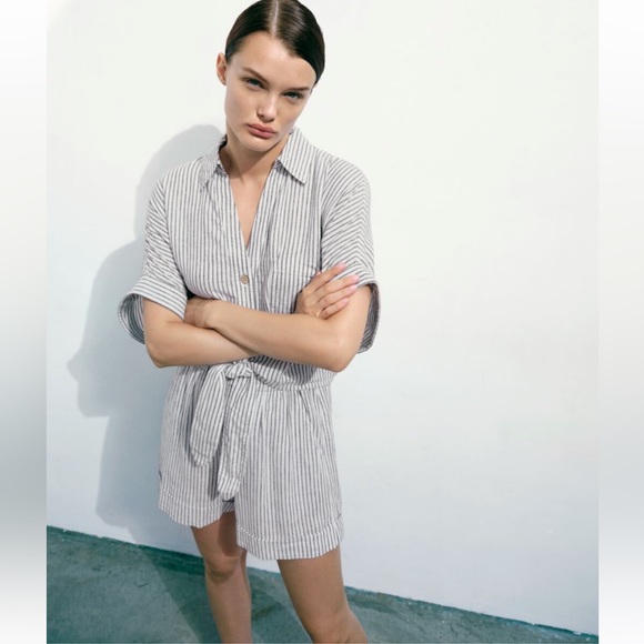 NWOT Zara Linen Stripped Knotted Top - Picture 3 of 11